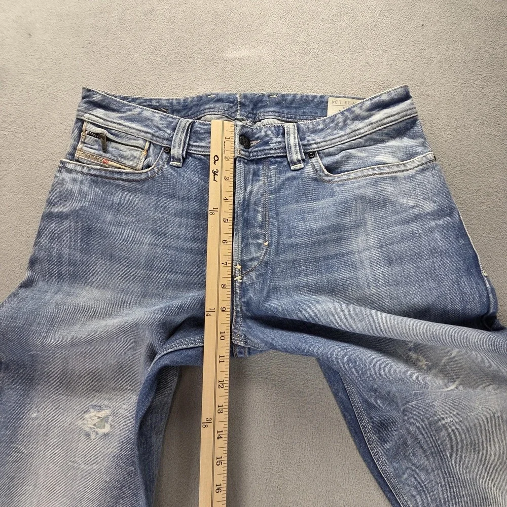 Diesel Jeans Mens 33x34 Blue Rayan Straight Distressed Button Fly Italy 0071J